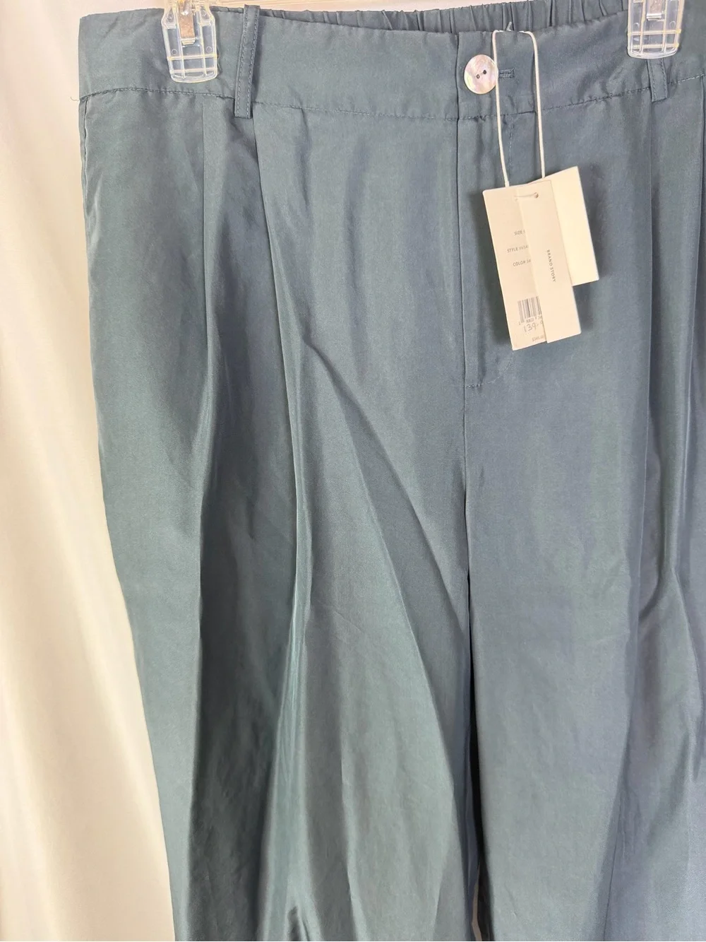 Vince 100% Silk Slate Teal Trousers Size 14 NWT Quiet Luxury Loose Fit Leg Pants - Picture 3 of 10